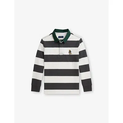 POLO RALPH LAUREN MULTI BOYS' POLO BEAR STRIPED COTTON RUGBY TOP XL