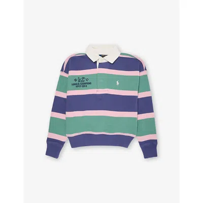 Polo Ralph Lauren Kids' Multi Boys' Striped Brand-embroidery Cotton-jersey Sweatshirt In Green