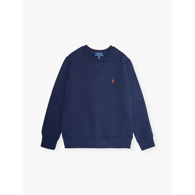 Polo Ralph Lauren Kids' Navy Boys' Logo-embroidered Cotton-blend Jersey Sweatshirt