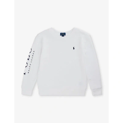 Polo Ralph Lauren Boys White Kids Boys' Logo-print Long-sleeve Cotton-blend Sweatshirt