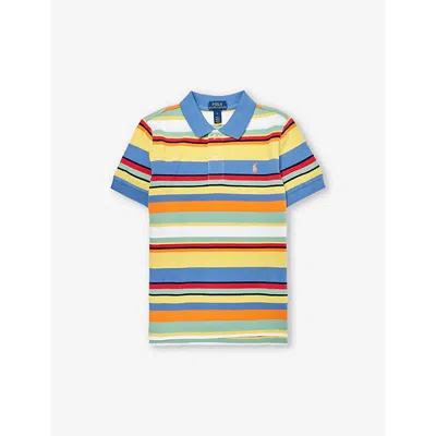 Polo Ralph Lauren Boys Ylwkids Boys' Logo-embroidered Stripe-print Cotton-piqué Polo Shirt In Ylw Multi