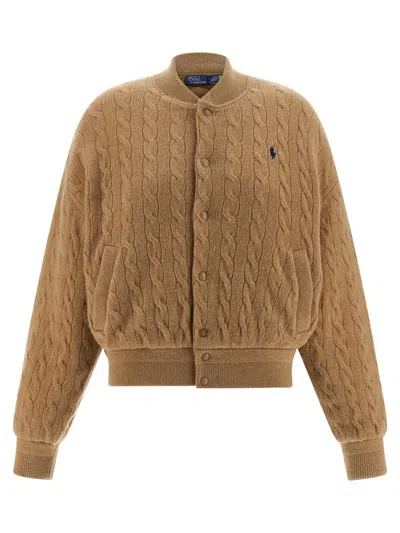 Polo Ralph Lauren Braided Bomber Jacket In Brown