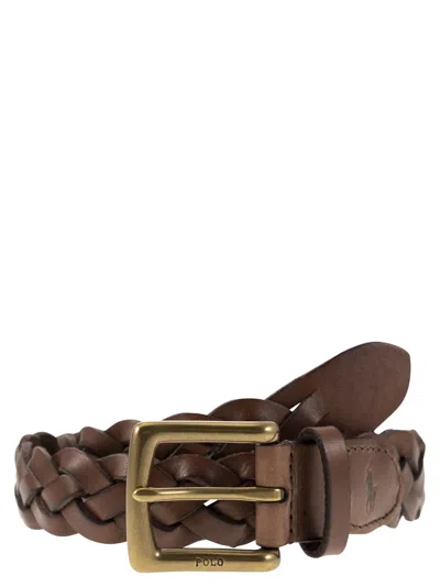 Polo Ralph Lauren Braided Calfskin Belt In Brown