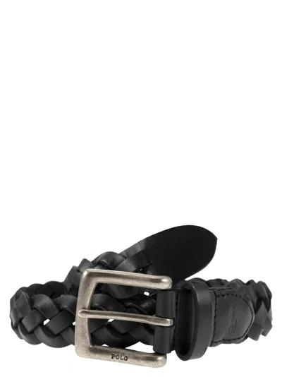 Polo Ralph Lauren Braided Calfskin Belt In Black