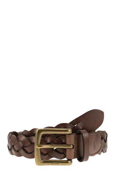 Polo Ralph Lauren Braided Calfskin Belt In Brown