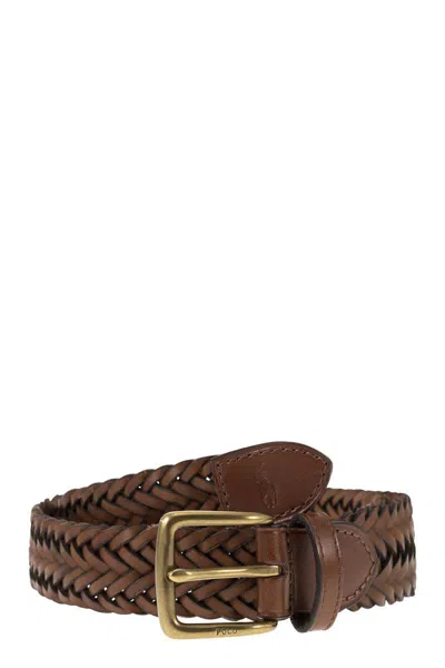 Polo Ralph Lauren Braided Calfskin Belt In Brown