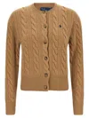 Polo Ralph Lauren Cropped Cable Knit Sweater With Button-down Front In Brown