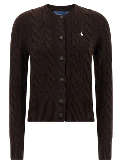 Polo Ralph Lauren Braided Cardigan In Brown