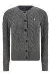 Polo Ralph Lauren Cable Knit Sweater With Button-up Front And Fitted Ribbed Hem In Gray