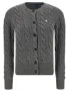 Polo Ralph Lauren Cable Knit Sweater With Button-up Front And Fitted Ribbed Hem In Gray