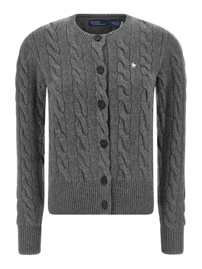 Polo Ralph Lauren Braided Cardigan In Gray