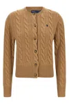 Polo Ralph Lauren Cropped Cable Knit Sweater With Button-down Front In Sand