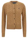Polo Ralph Lauren Cropped Cable Knit Sweater With Button-down Front In Brown