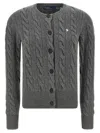 Polo Ralph Lauren Cable Knit Sweater With Button-up Front And Fitted Ribbed Hem In Gray