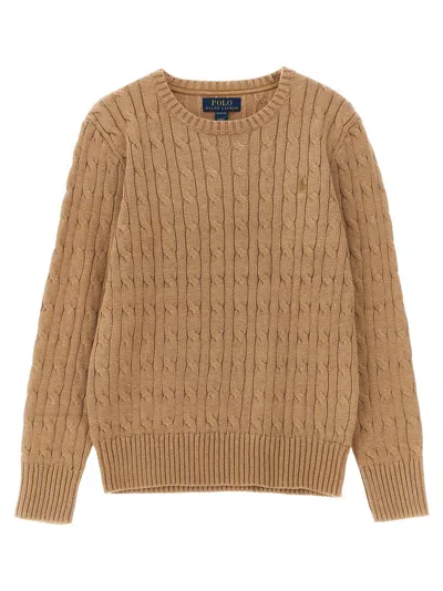 Polo Ralph Lauren Braided Cotton Crewneck Sweater In Camel