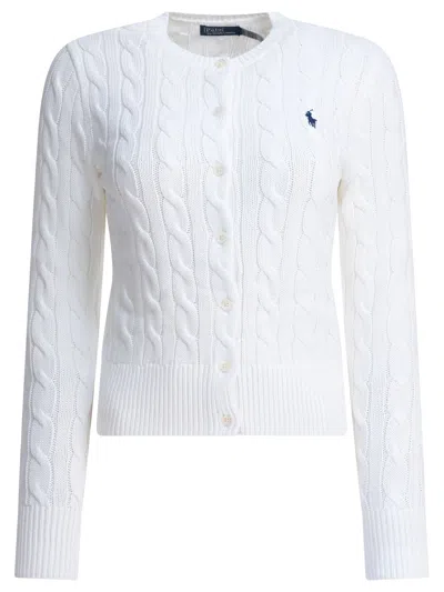 Polo Ralph Lauren Braided Crewneck Cardigan With Logo In White