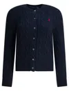 Polo Ralph Lauren Braided Crewneck Cardigan With Logo In Blue
