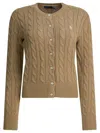 Polo Ralph Lauren Braided Crewneck Cardigan With Logo In Animal Print
