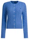 Polo Ralph Lauren Braided Crewneck Cardigan With Logo Knitwear Light Blue In Blue