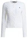 Polo Ralph Lauren Braided Crewneck Cardigan With Logo Knitwear White In White