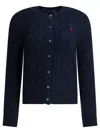 Polo Ralph Lauren Braided Crewneck Cardigan With Logo In Multi