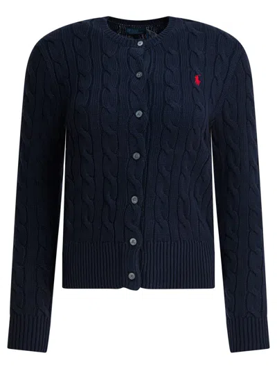 Polo Ralph Lauren Braided Crewneck Cardigan With Logo In Multi