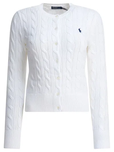 Polo Ralph Lauren Braided Crewneck Cardigan With Logo In Multi