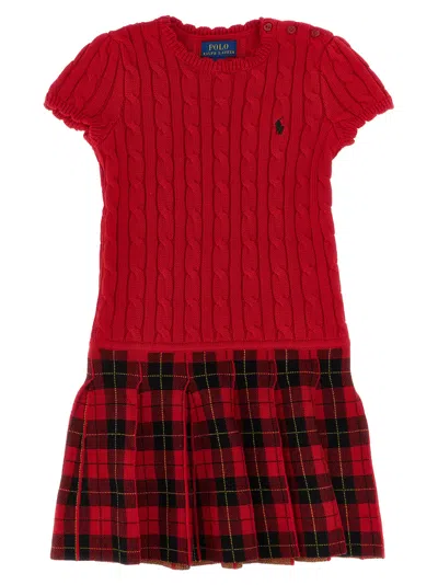 Polo Ralph Lauren Braided Knit And Tartan Dress In Pink
