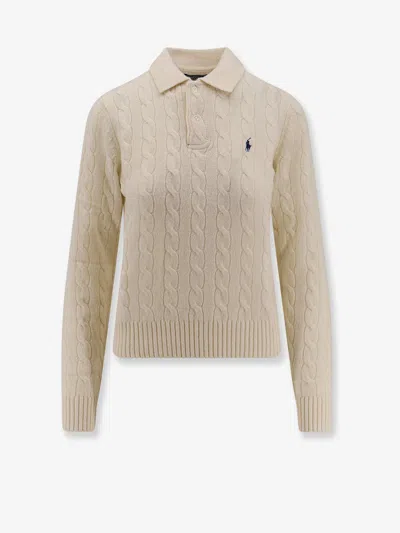 Polo Ralph Lauren Braided Knit Wool And Cashmere Polo Shirt In White