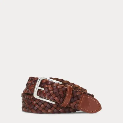 Polo Ralph Lauren Braided Leather Belt In Saddle,dark Brown