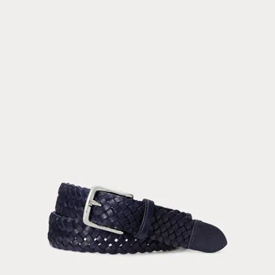 Polo Ralph Lauren Braided Vachetta Leather Belt In Newport Navy