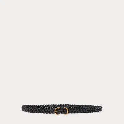 Polo Ralph Lauren Braided Vachetta Leather Skinny Belt In Black