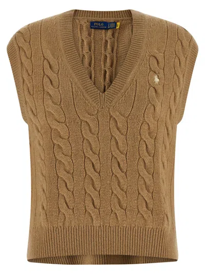 Polo Ralph Lauren Braided Wool And Cashmere Blend Vest In Brown