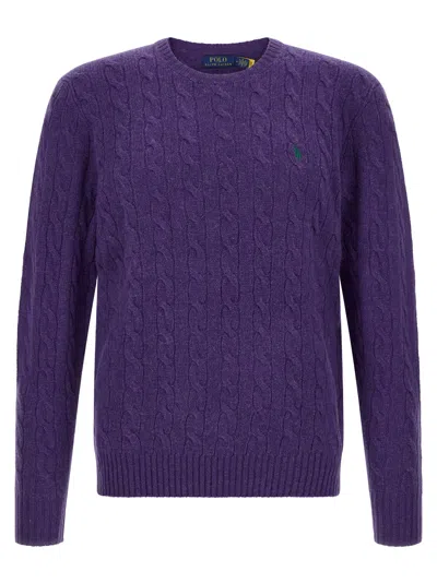 Polo Ralph Lauren Braided Wool And Cashmere Sweater In Purple