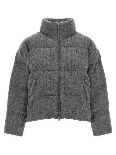 Polo Ralph Lauren Braided Wool-cashmere Quilted Down Jacket In Gray