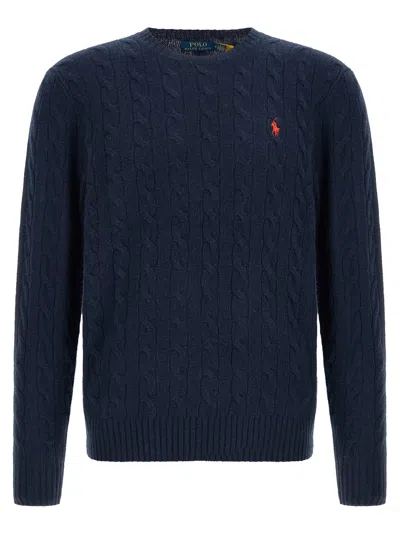Polo Ralph Lauren Braided Wool-cashmere Sweater In Navy
