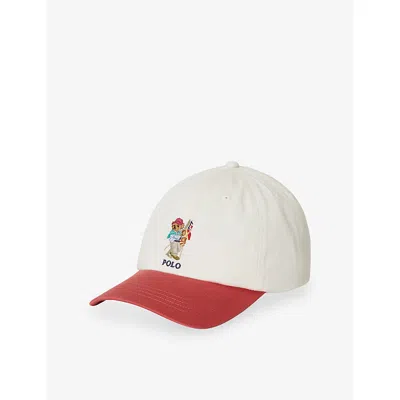 Polo Ralph Lauren Kids' Deckwash White/nant Red Brand-embroidered Cotton-twill Cap 8-16 Years In Burgundy