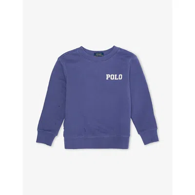 Polo Ralph Lauren Kids' Classic Blue Brand-embroidery Crewneck Cotton-blend Sweatshirt 4-7