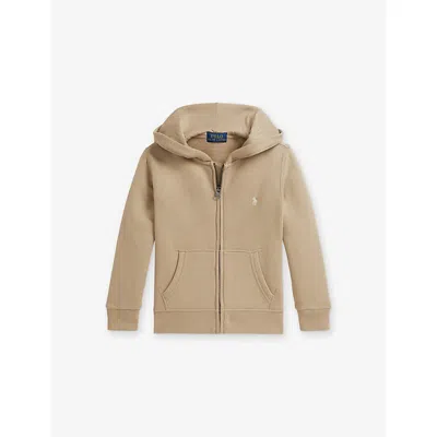 Polo Ralph Lauren Kids' Brand-embroidered Cotton-blend Hoody 2-7 In Khaki