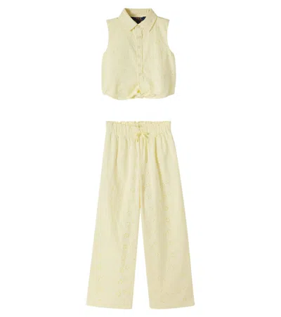 Polo Ralph Lauren Kids' Broderie Anglaise Cotton Top And Pants Set In Yellow