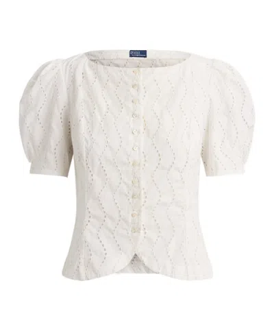 Polo Ralph Lauren Broderie-anglaise Puff-sleeve Shirt In White