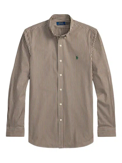 POLO RALPH LAUREN BROWN AND WHITE STRIPED COTTON SHIRT POLO RALPH LAUREN