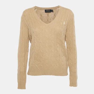 Pre-owned Polo Ralph Lauren Brown Cable Knit V-neck Sweater L