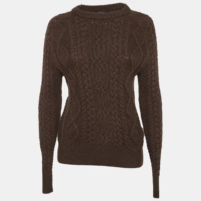 Pre-owned Polo Ralph Lauren Brown Cable Knit Wool Blend Sweater S