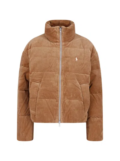 Polo Ralph Lauren Brown Corduroy High Collar Zip Down Jacket