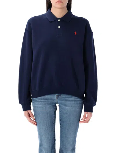 Polo Ralph Lauren Brown Cotton Polo-collar Sweatshirt In Blue