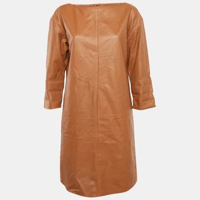 Pre-owned Polo Ralph Lauren Brown Leather Long Sleeve Short Dress M