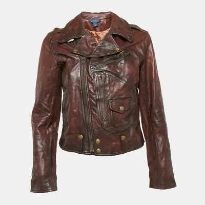 Pre-owned Polo Ralph Lauren Brown Leather Zip-up Jacket L
