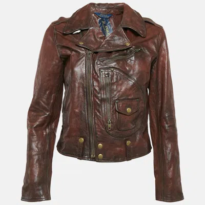Pre-owned Polo Ralph Lauren Brown Leather Zip-up Jacket Xl