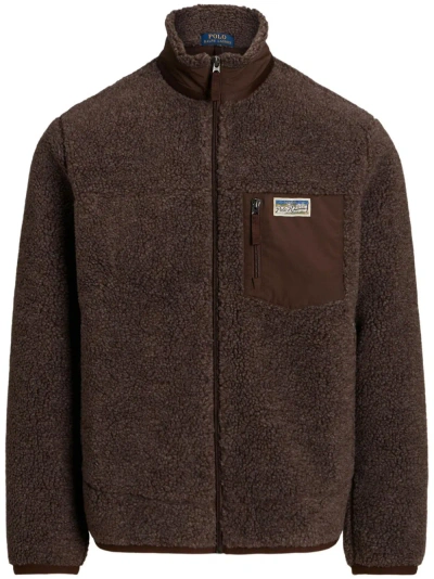 Polo Ralph Lauren Bonded Hi-pile Fleece Jacket Dark Beech Marl Xxl In Brown
